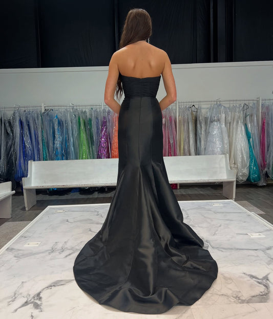 Women's Black Satin Mermaid Evening Dresses Long Sweetheart Prom Gowns HE264
