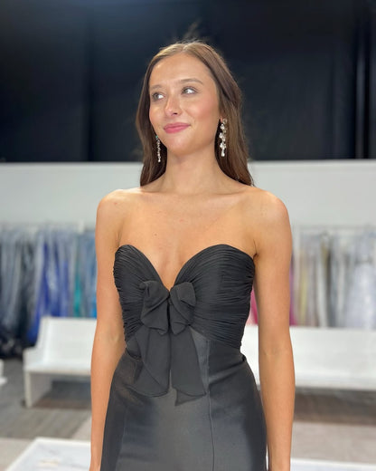 HE264-Vestidos de noche de sirena de satén negro para mujer, vestidos de fiesta largos con escote en forma de corazón, sin tirantes, vestidos de fiesta de talla grande