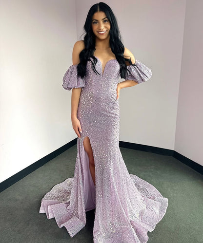 Vestidos de fiesta largos con escote corazón y lentejuelas brillantes de sirena HE339