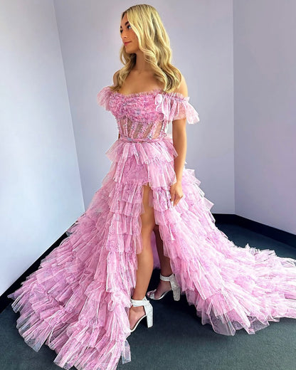Vestidos de fiesta largos de corte A para mujer, vestidos de noche con corsé y flores, HE346
