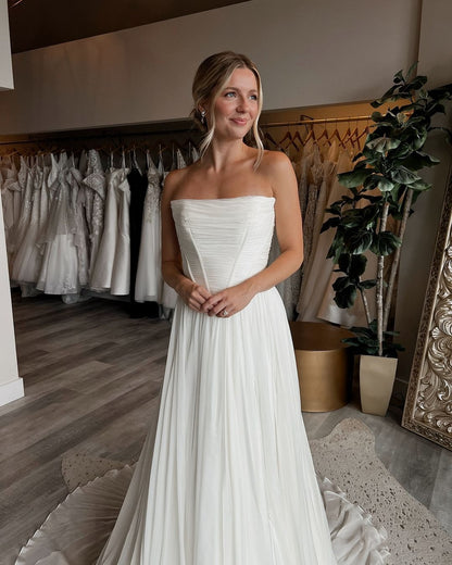 Chiffon A Line Sweetheart Corset Plus Size Bridal Wedding Dresses with Split HE804