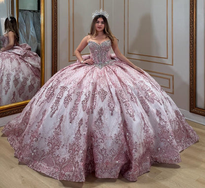HE322-Precioso vestido de fiesta para quinceañeras, con apliques de encaje y escote corazón, sin mangas, para cumpleaños