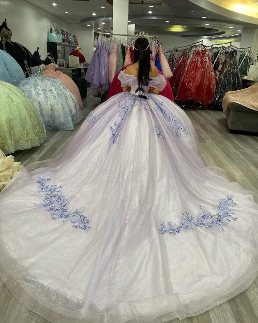 Vestidos de quinceañera con apliques lilas y corte princesa, vestidos de fiesta para dulces 16, HE524