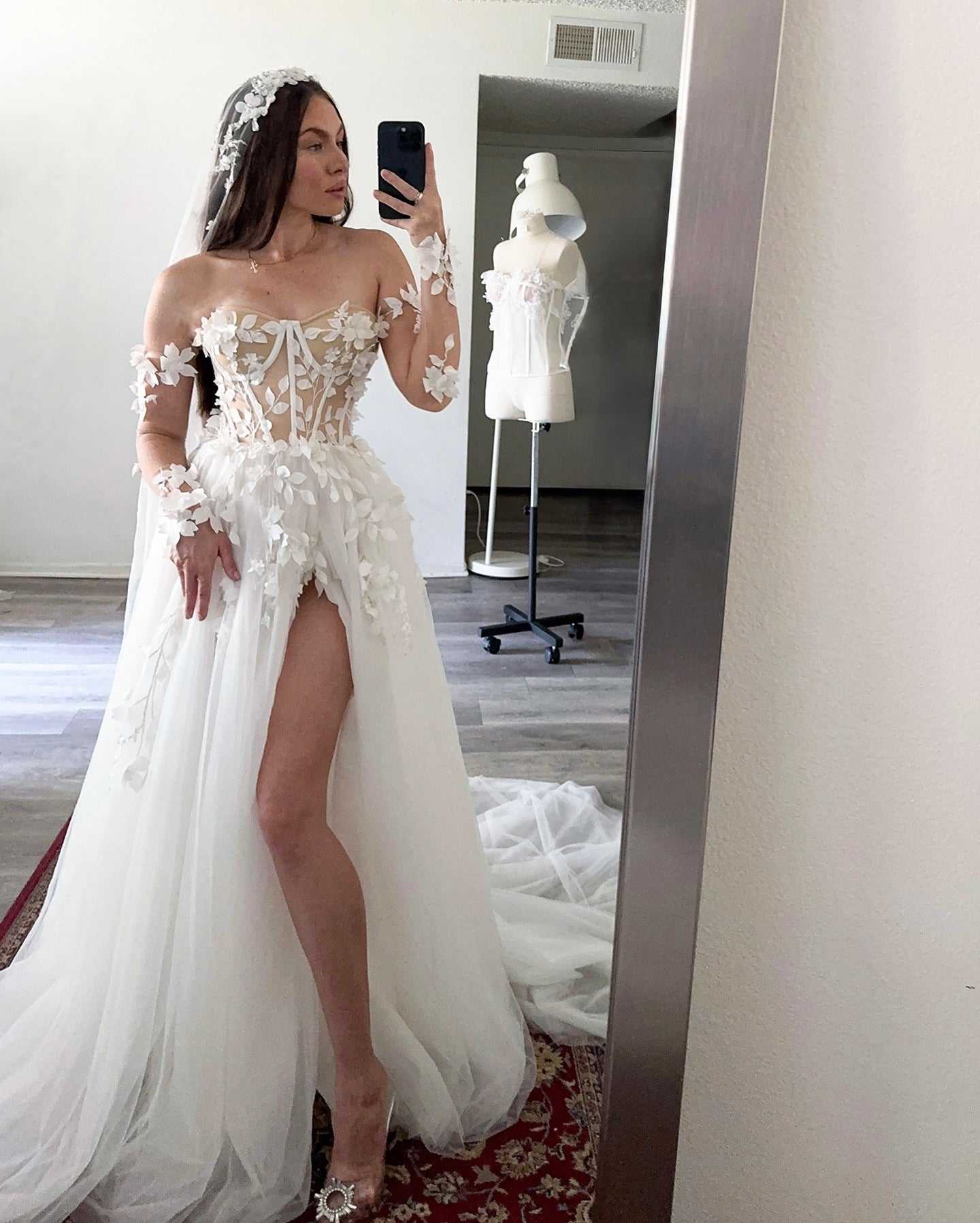 Sweetheart A Line Boho Wedding Dresses Tulle 3d Flowers Wedding Gowns for Bride HE1108