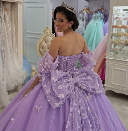 Gorgeous Princess Ball Gown Tulle 3D Flower Quinceanera Dresses for Sweet 16 Party HE1042