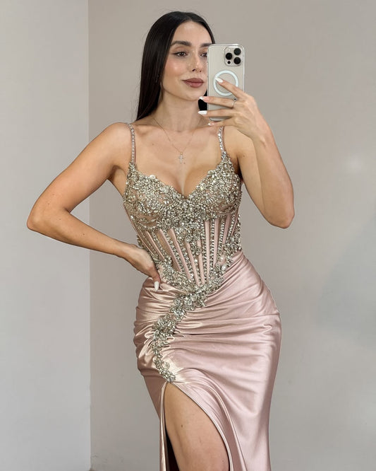 HE360-Women's Mermaid Satin Beaded Prom Dresses Sweetheart Spaghetti Straps Evening Gowns Plus Size Party Dresses Long