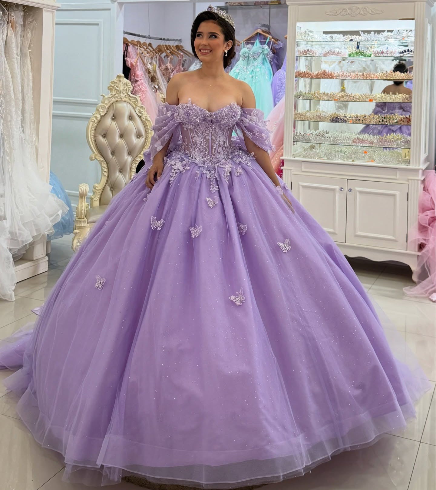 Gorgeous Princess Ball Gown Tulle 3D Flower Quinceanera Dresses for Sweet 16 Party HE1042