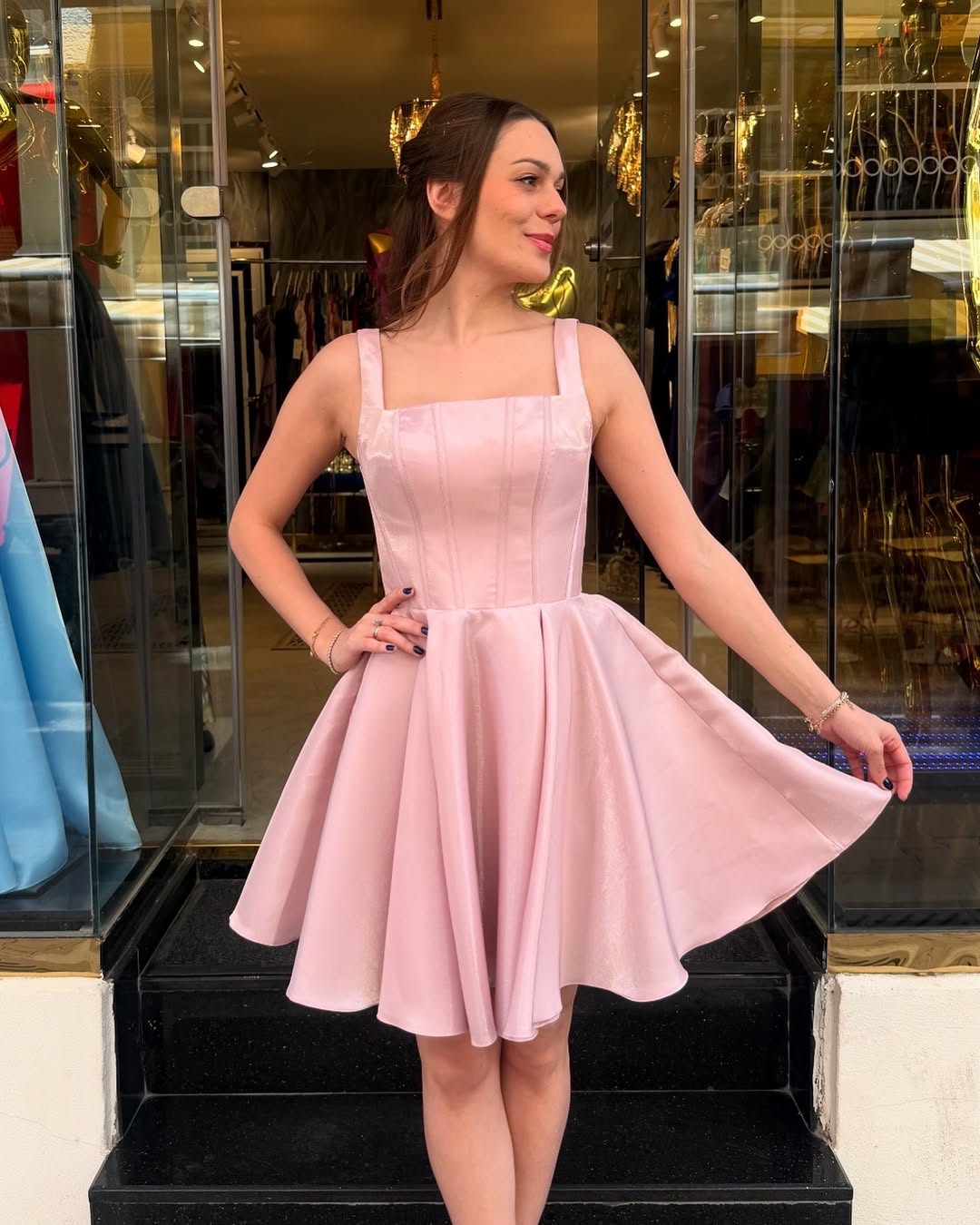 Pink Satin Homecoming Dresses for Juniors A Line Knee Length Cocktail Hebebridal Pink Satin Homecoming Dresses for Juniors A Line Knee Length Cocktail Hebebridal