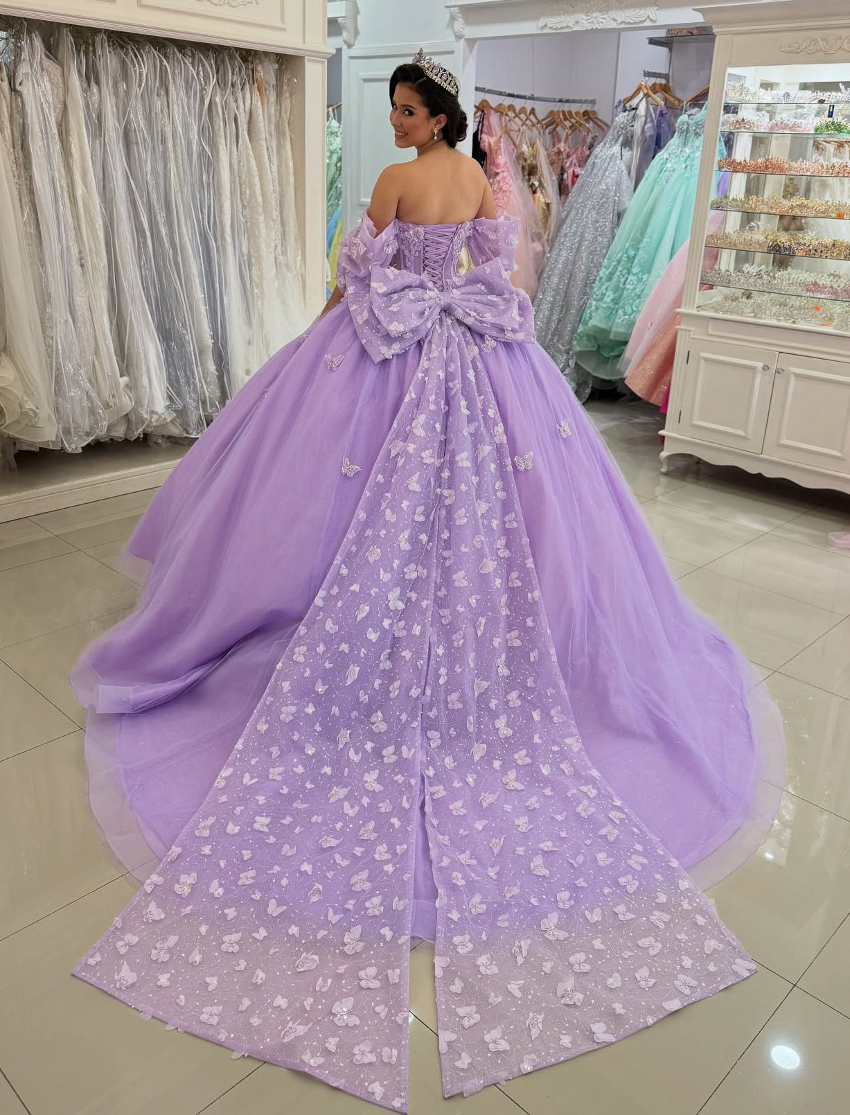 Gorgeous Princess Ball Gown Tulle 3D Flower Quinceanera Dresses for Sweet 16 Party HE1042