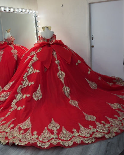 Gorgeous Tulle Lace Beaded Crystal Quinceanera Dresses Red Sweet 16 Birthday Party Gown HE934
