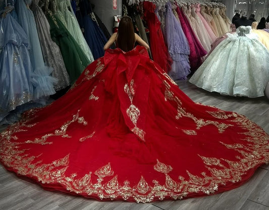 Vestidos de quinceañera rojos con escote corazón y apliques de tul, vestidos de fiesta HE512