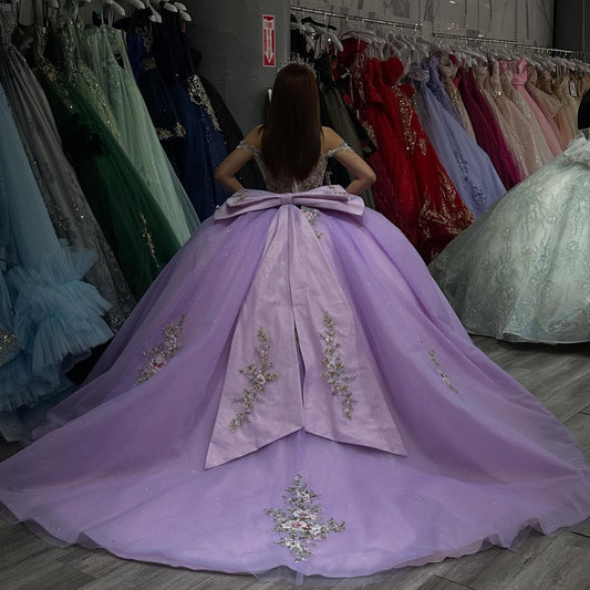 Vestidos de quinceañera lilas con apliques de tul y fiesta de cumpleaños HE513