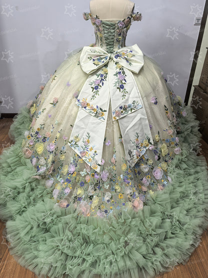 Vestidos de quinceañera con hombros descubiertos, tul princesa, apliques, vestidos de quinceañera HE530