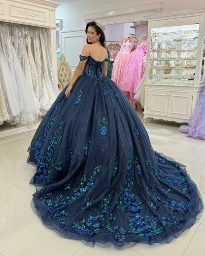 Vestidos de quinceañera con hombros descubiertos, tul princesa, apliques, vestidos de quinceañera HE530