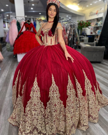 Off Shoulder Red Quinceanera Dresses for Sweet 16 Princess Ball Gown HE521