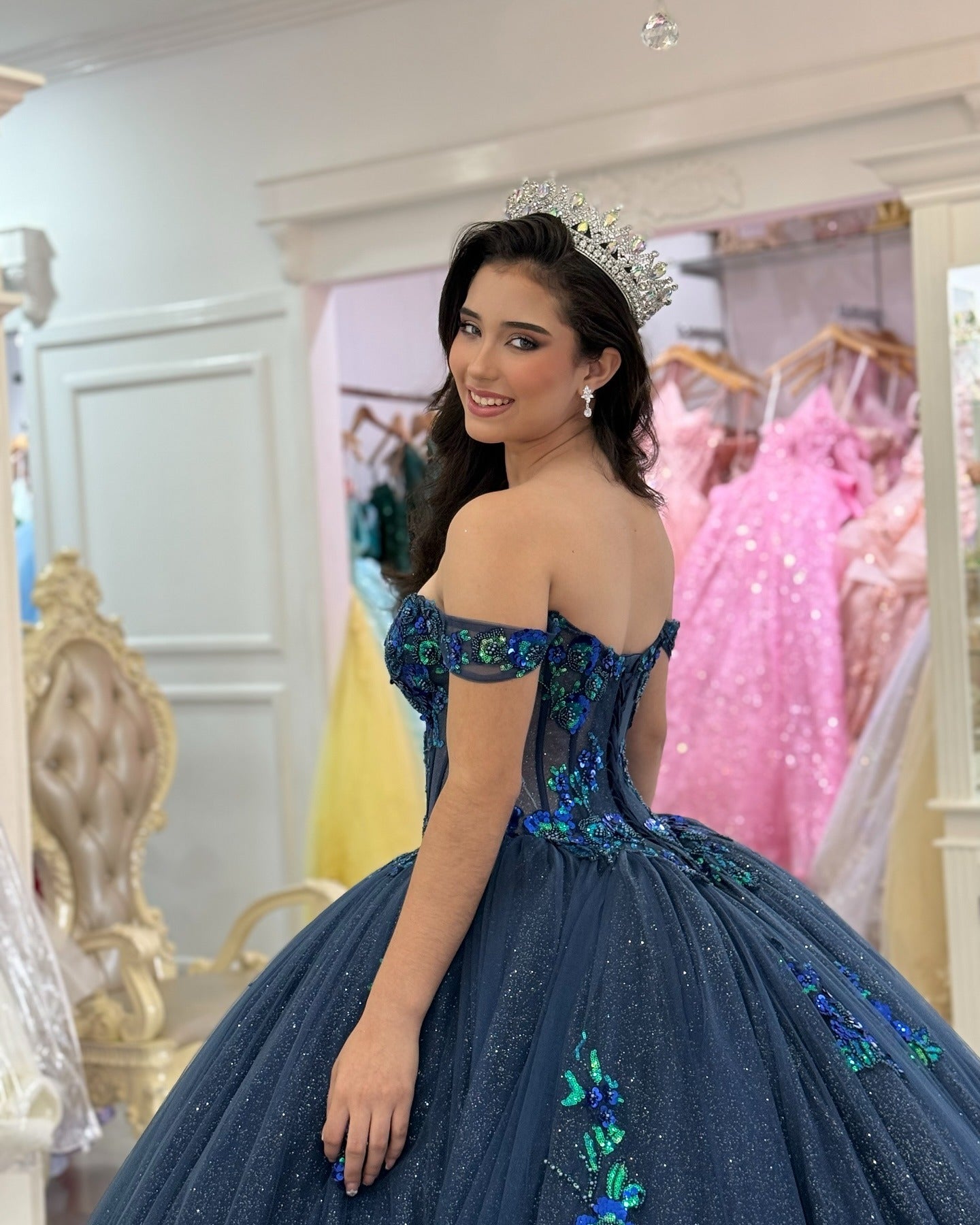 Vestidos de quinceañera con hombros descubiertos, tul princesa, apliques, vestidos de quinceañera HE530