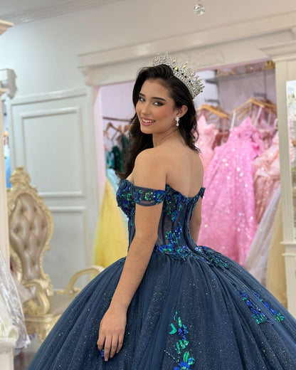 Vestidos de quinceañera con hombros descubiertos, tul princesa, apliques, vestidos de quinceañera HE530