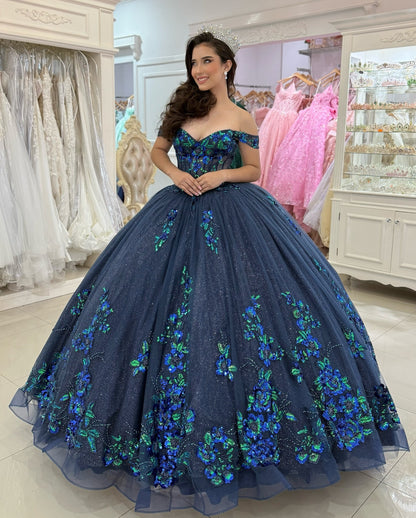 Vestidos de quinceañera con hombros descubiertos, tul princesa, apliques, vestidos de quinceañera HE530