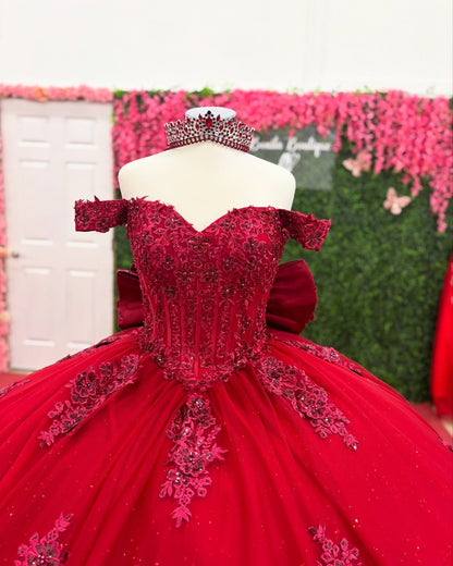 Vestidos de quinceañera con apliques rojos, estilo princesa, para fiesta de 16 años, HE500