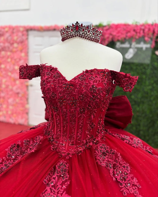 Vestidos de quinceañera con apliques rojos, estilo princesa, para fiesta de 16 años, HE500