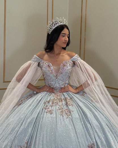 Vestidos de quinceañera con apliques de encaje y tul brillante, estilo princesa, para fiesta de dulces 16, HE435