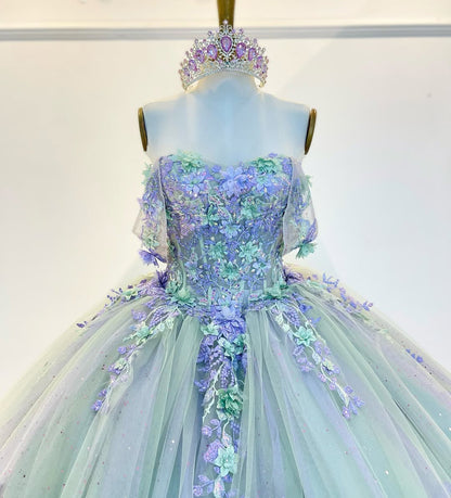 Vestidos de quinceañera con hombros descubiertos y apliques de encaje de tul, vestido de fiesta para dulces 16 HE501