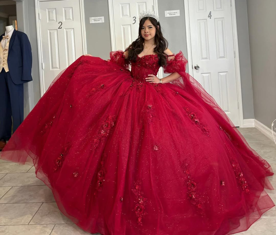 Vestidos de quinceañera con hombros descubiertos, tul princesa, apliques, vestidos de quinceañera HE530
