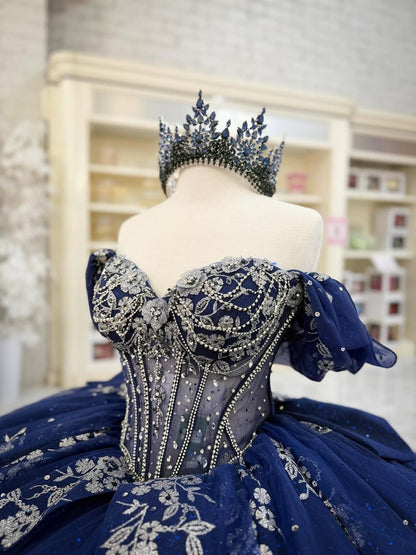 Off Shoulder Quinceanera Dresses Tulle Lace Appliques Sweet 16 Party Dresses HE503