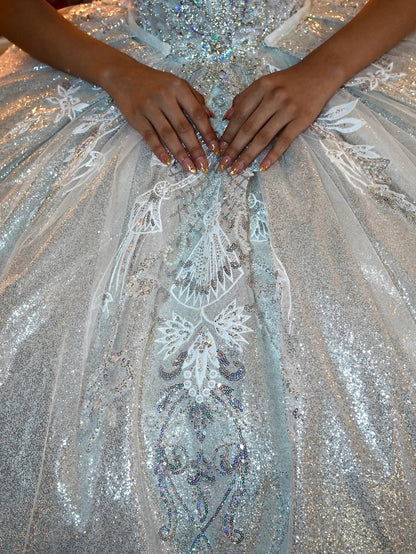 Vestidos de quinceañera estilo princesa con hombros descubiertos y apliques de tul brillante, vestidos de fiesta HE505