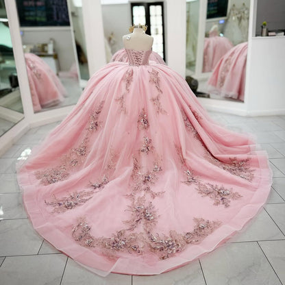 Sweetheart Ball Gown Sweet 16 Quinceanera Dresses Pink Birthday Gowns HE502