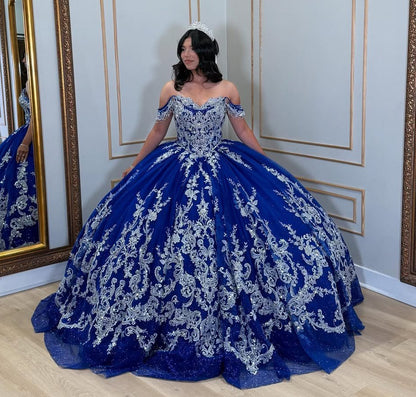 Vestidos de quinceañera con hombros descubiertos, tul princesa, apliques, vestidos de quinceañera HE530