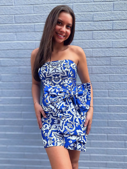 Sweetheart Floral Print Knee Length Bodycon Homecoming Dresses with Bowknot HE588