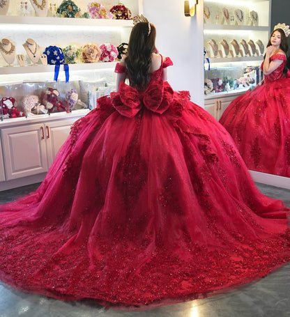 Red Ball Gown Princess Sweet 16 Quinceanera Dresses with Lace Appliqued HE661