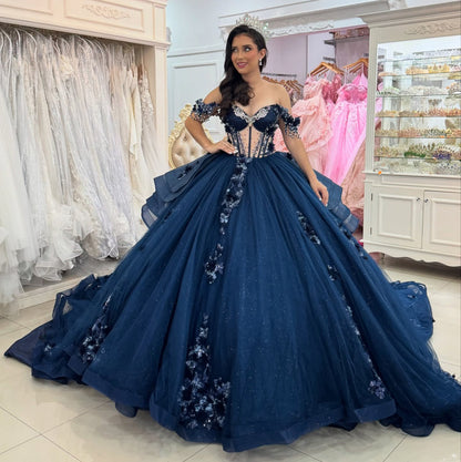 Vestidos de quinceañera con hombros descubiertos, tul princesa, apliques, vestidos de quinceañera HE530
