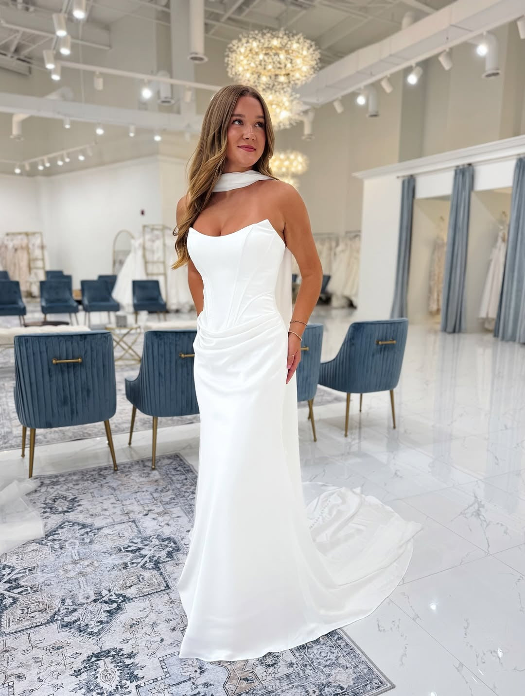 Mermaid Satin Corset Simple White Wedding Dresses Sweetheart Bridal Dresses HE795