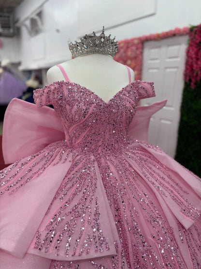 Ball Gown Tulle Lace Beaded Ruffles Pink Quinceanera Dresses for Sweet 16 HE953