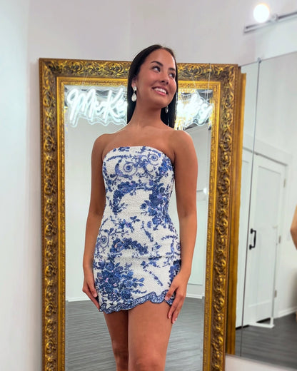 Sweetheart Glittery Sequin Lace Knee Length Homecoming Dresses HE547