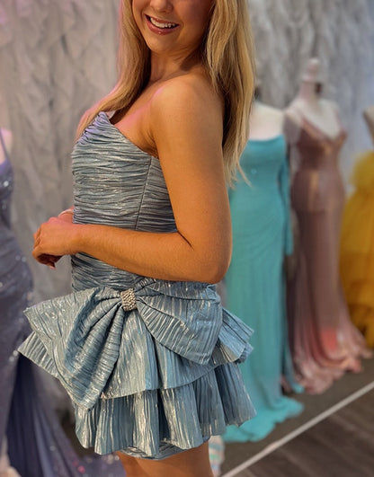 Sheath Knee Length Pleated Ruffled Homecoming Dresses with Bowknot HE585