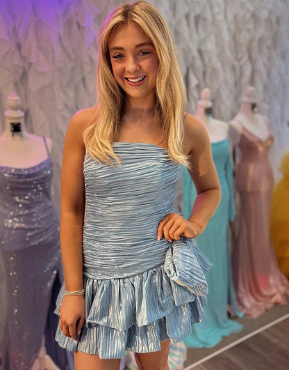 Sheath Knee Length Pleated Ruffled Homecoming Dresses with Bowknot HE585