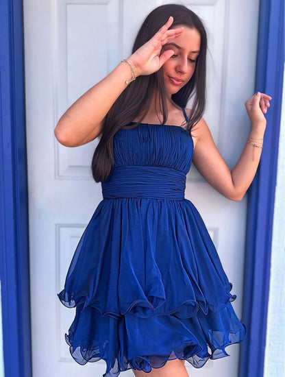 A Line Knee Length Organza Ruffles Homecoming Dresses for Juniors HE558