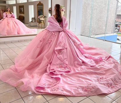 Vestidos de quinceañera con hombros descubiertos, tul princesa, apliques, vestidos de quinceañera HE530