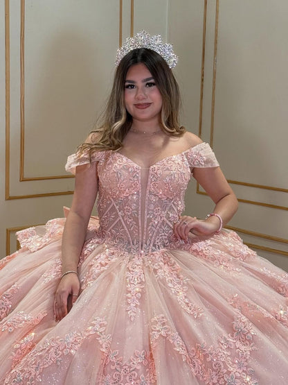 Vestidos de quinceañera con hombros descubiertos, tul princesa, apliques, vestidos de quinceañera HE530