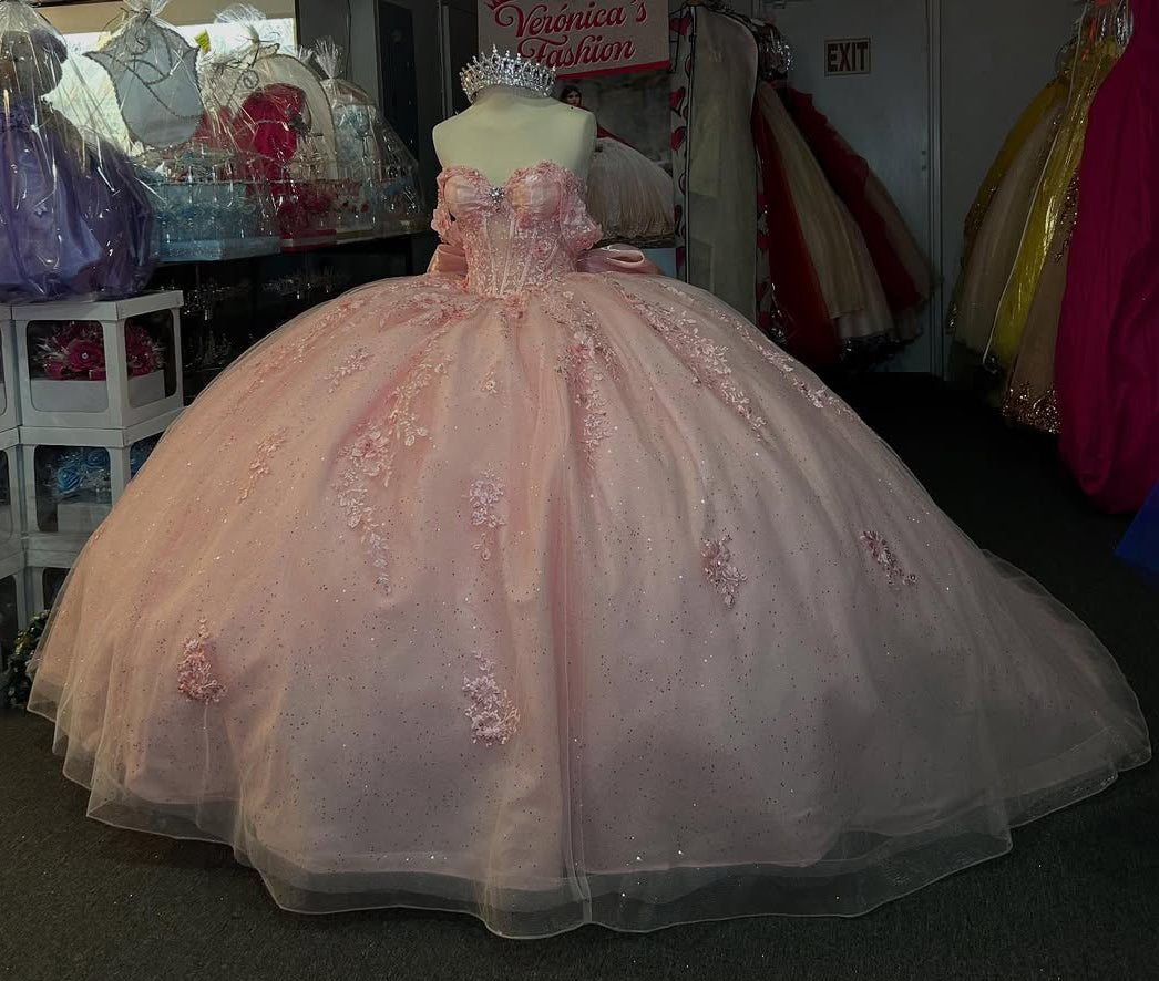 Vestidos de quinceañera con hombros descubiertos, tul princesa, apliques, vestidos de quinceañera HE530
