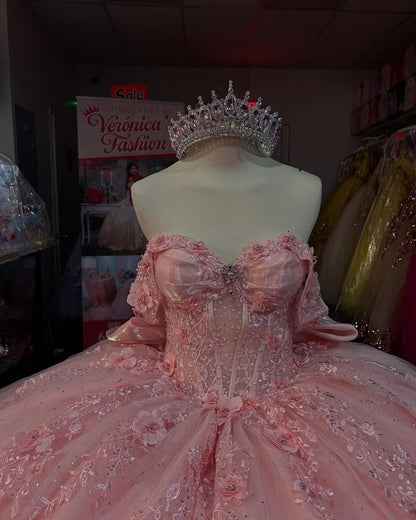 Vestidos de quinceañera con hombros descubiertos, tul princesa, apliques, vestidos de quinceañera HE530