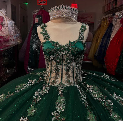 Off Shoulder Glittery Tulle Corset Lace Appliqued Sweet 16 Quinceanera Dresses HE882