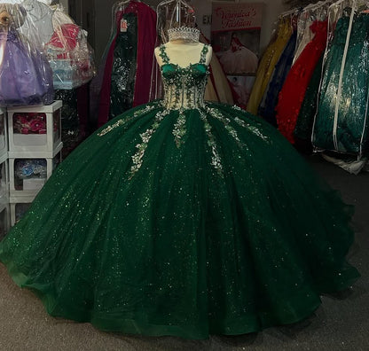 Off Shoulder Glittery Tulle Corset Lace Appliqued Sweet 16 Quinceanera Dresses HE882