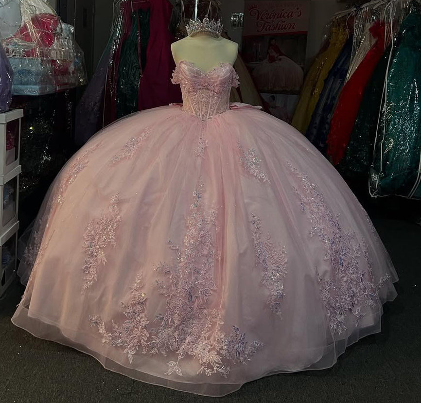 Vestidos de quinceañera con hombros descubiertos, tul princesa, apliques, vestidos de quinceañera HE530