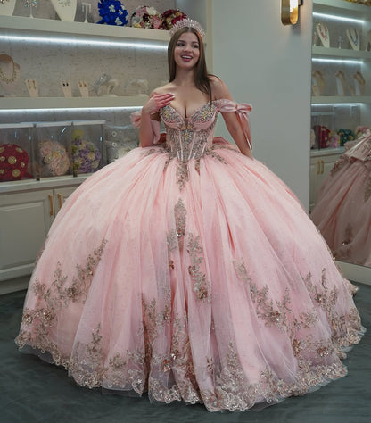 Vestidos de quinceañera con hombros descubiertos, tul princesa, apliques, vestidos de quinceañera HE530