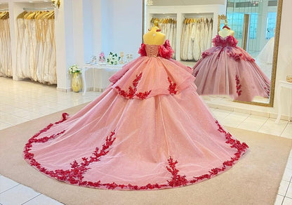 Vestidos de quinceañera con hombros descubiertos, tul princesa, apliques, vestidos de quinceañera HE530