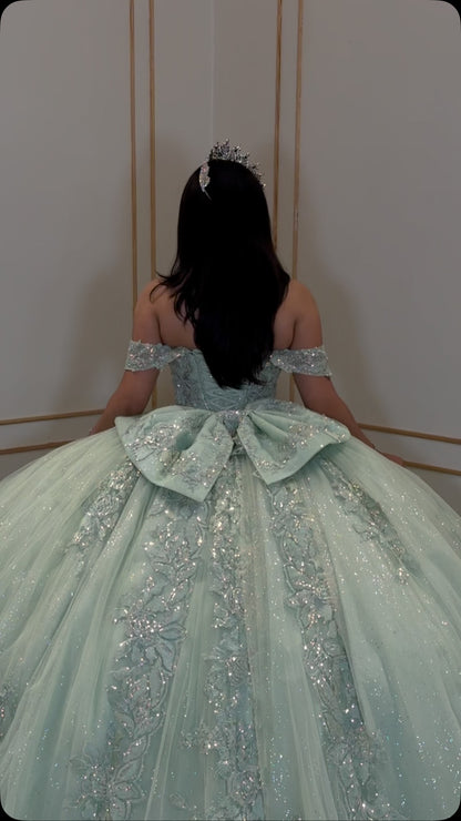 Vestidos de quinceañera con hombros descubiertos, tul princesa, apliques, vestidos de quinceañera HE530